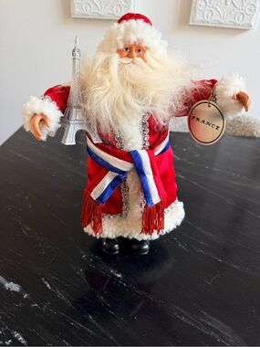 13” France Santa Claus Collectable Figure with Eiffel Tower Christmas Decor